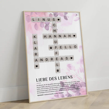 Personalisiertes Poster Definition Liebe des Lebens Kreuzworträtsel