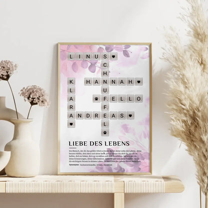 Personalisiertes Poster Definition Liebe des Lebens Kreuzworträtsel