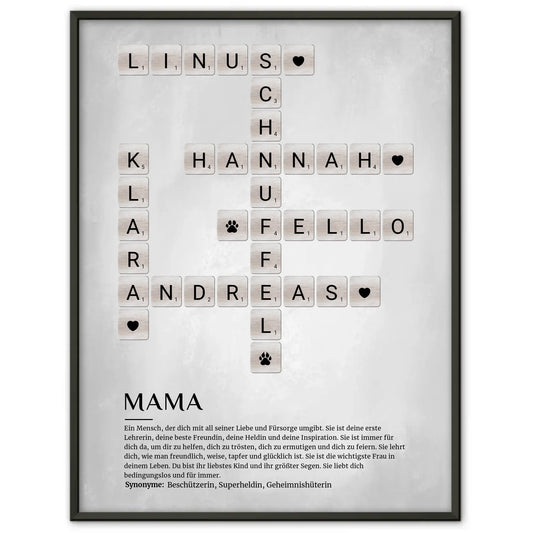 Personalisiertes Poster Definition Mama Kreuzworträtsel Geschenk