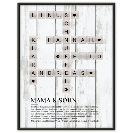 Personalisiertes Poster Definition Mama Sohn Kreuzworträtsel