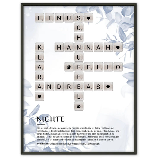 Personalisiertes Poster Definition Nichte Kreuzworträtsel Geschenk