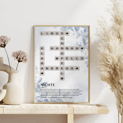 Personalisiertes Poster Definition Nichte Kreuzworträtsel Geschenk