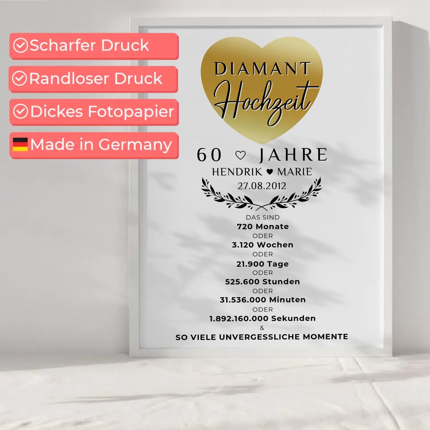 Personalisiertes Poster zum 60 Hochzeitstag Geschenk Diamantene Hochzeit