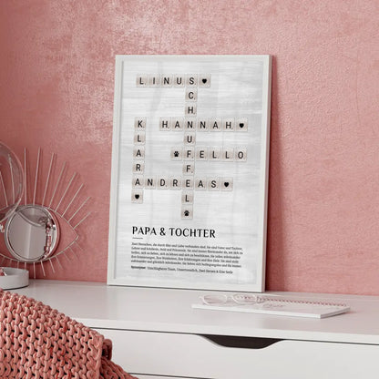 Personalisiertes Poster Definition Papa Tochter Kreuzworträtsel