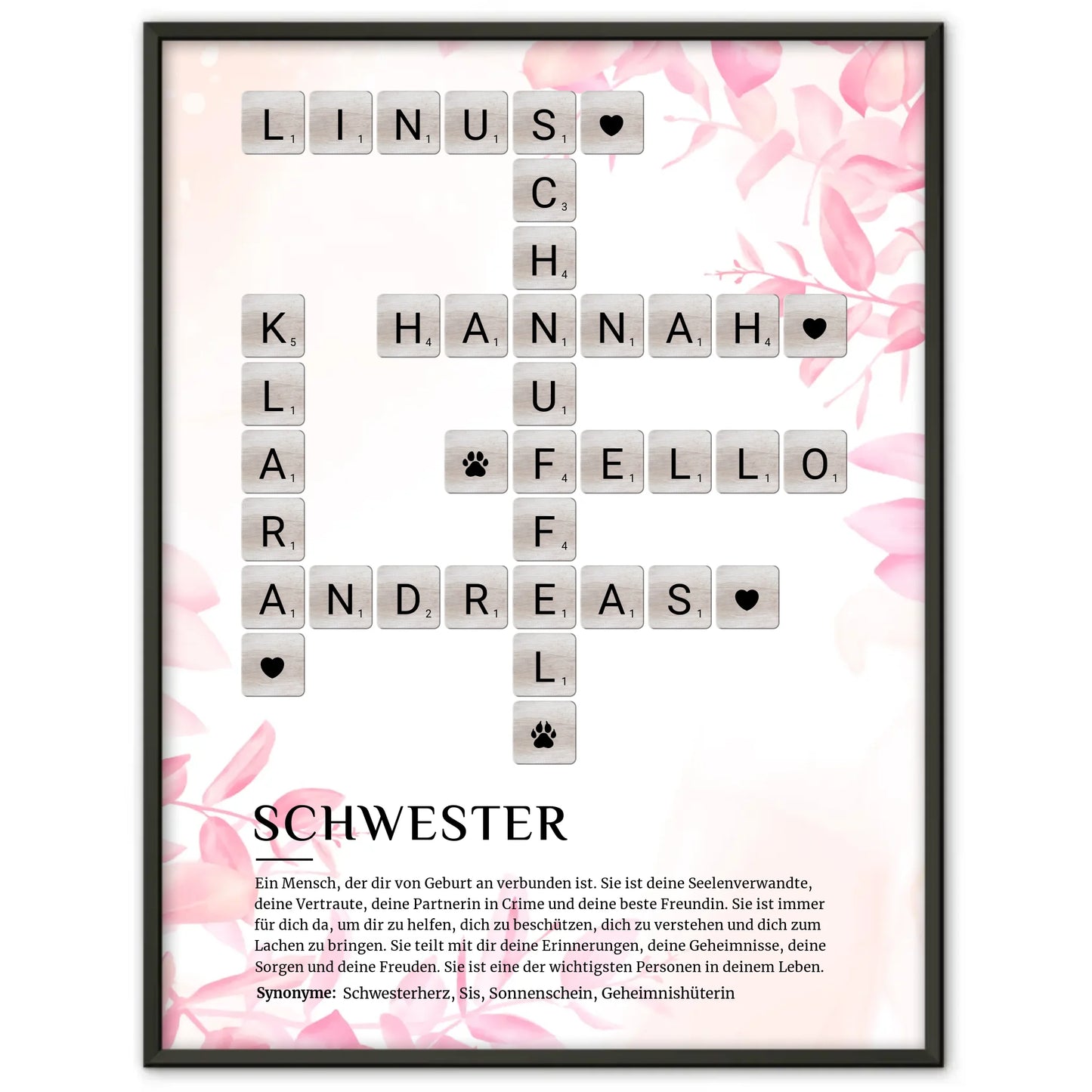 Personalisiertes Poster Definition Schwester Kreuzworträtsel