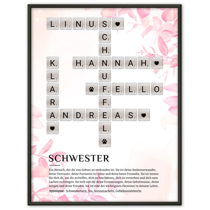 Personalisiertes Poster Definition Schwester Kreuzworträtsel