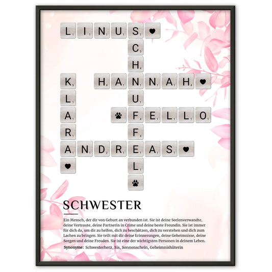Personalisiertes Poster Definition Schwester Kreuzworträtsel