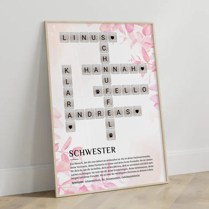 Personalisiertes Poster Definition Schwester Kreuzworträtsel