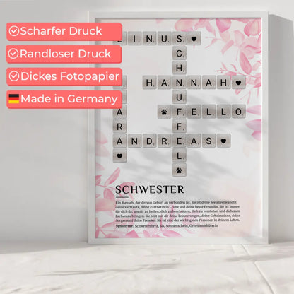 Personalisiertes Poster Definition Schwester Kreuzworträtsel