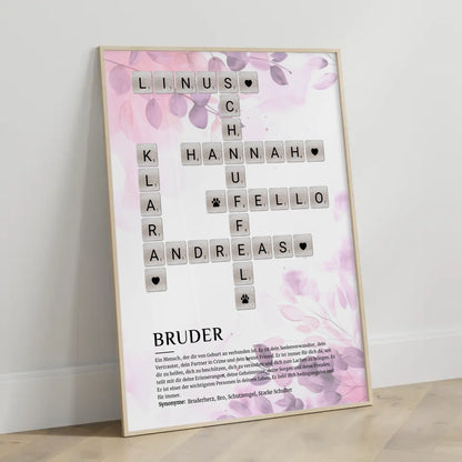 Personalisiertes Poster Definition Bruder Kreuzworträtsel Geschenk
