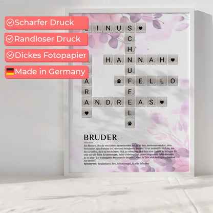 Personalisiertes Poster Definition Bruder Kreuzworträtsel Geschenk