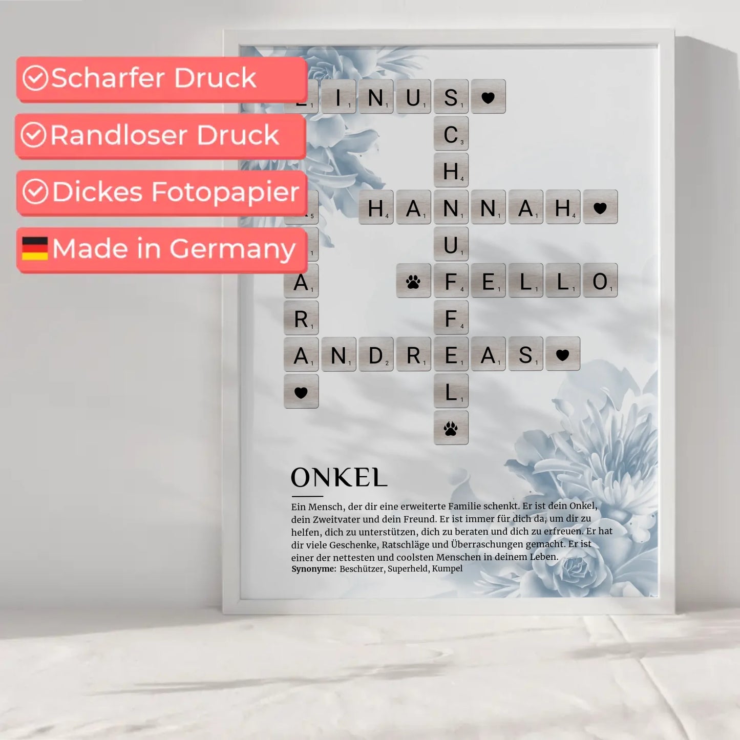 Personalisiertes Poster Definition Onkel Kreuzworträtsel Geschenk