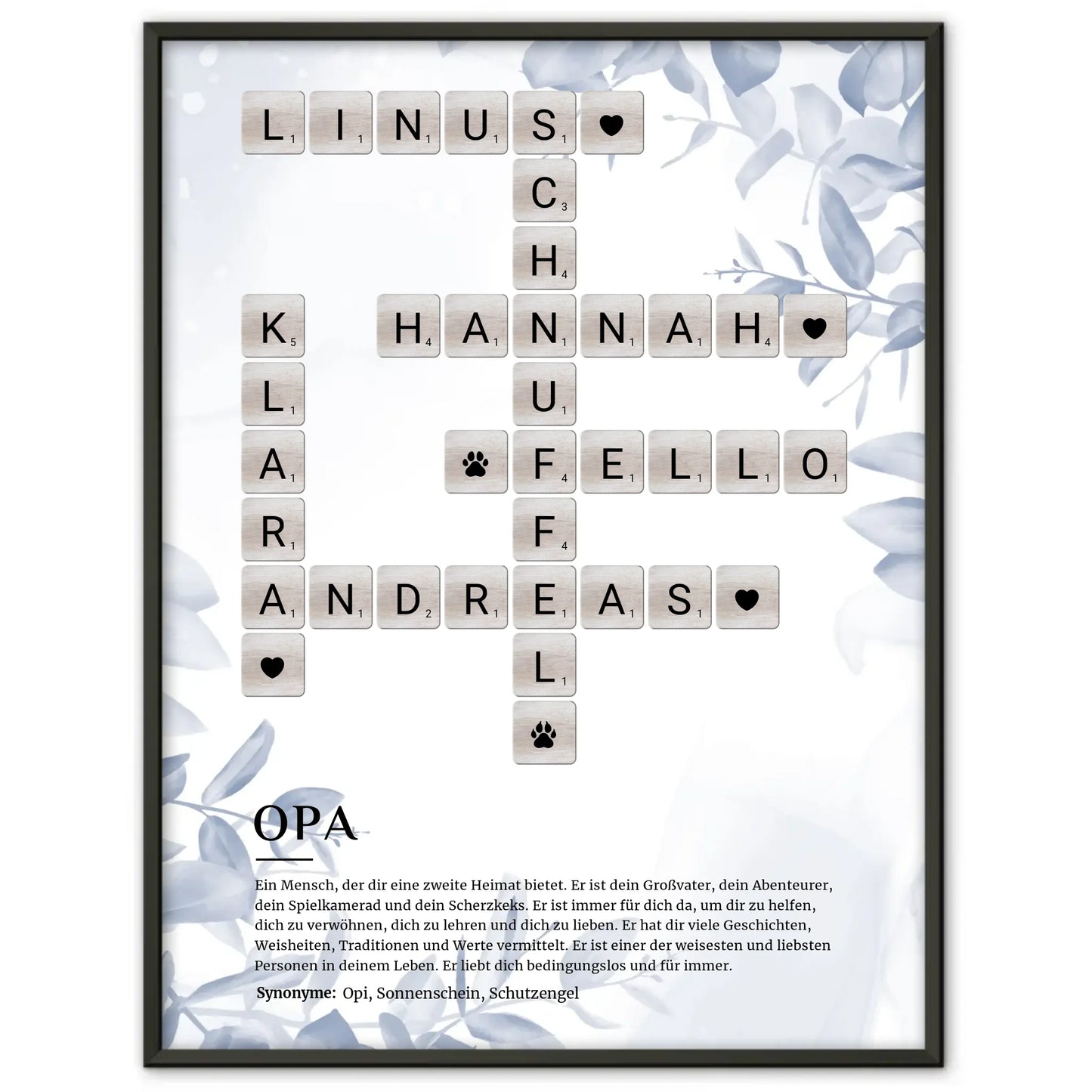 Personalisiertes Poster Definition Opa mit Kreuzworträtsel