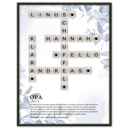 Personalisiertes Poster Definition Opa mit Kreuzworträtsel