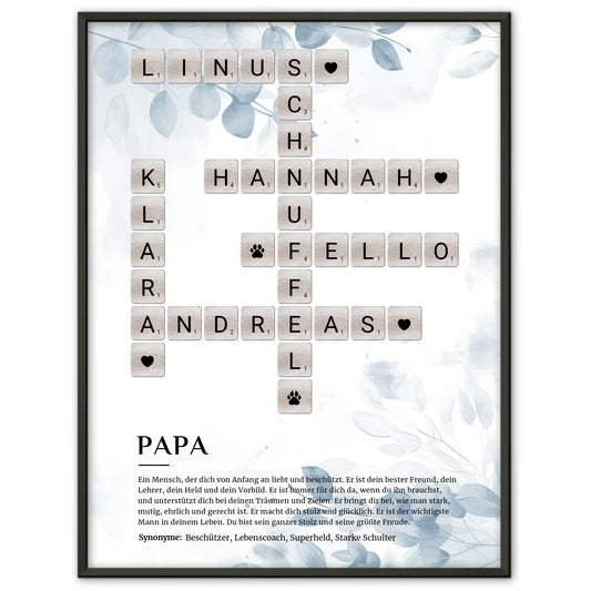 Personalisiertes Poster mit Definition Papa Kreuzworträtsel