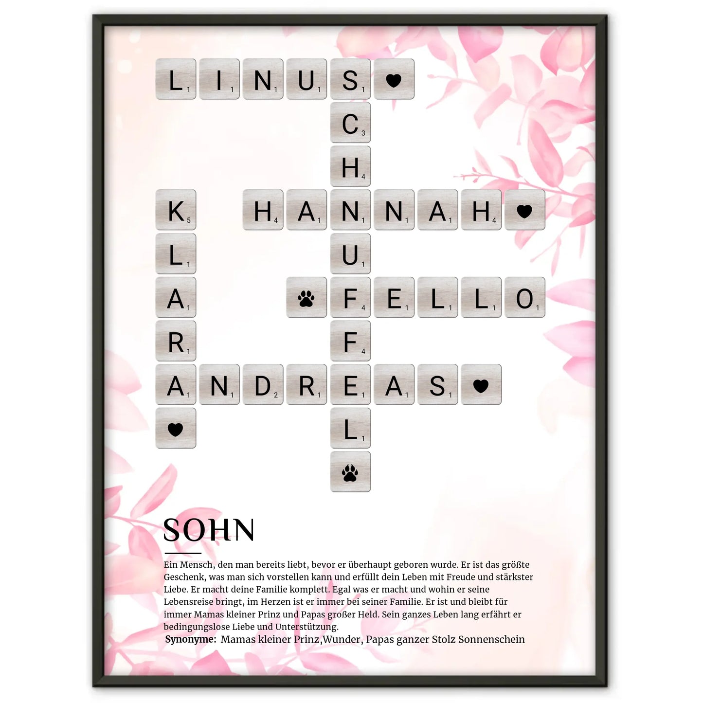 Personalisiertes Poster Definition Sohn Kreuzworträtsel Geschenk