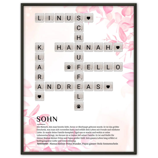 Personalisiertes Poster Definition Sohn Kreuzworträtsel Geschenk