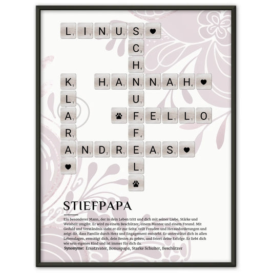 Personalisiertes Poster Definition Stiefpapa Kreuzworträtsel