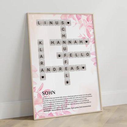 Sohn Definition Bild Poster mit Kreuzworträtsel Geschenkidee