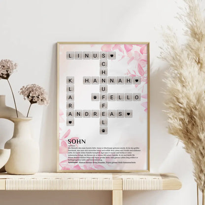Sohn Definition Bild Poster mit Kreuzworträtsel Geschenkidee