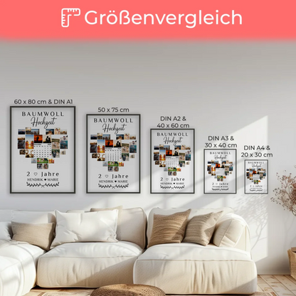 Poster mit Kalender 2 Hochzeitstag Geschenk Baumwollhochzeit