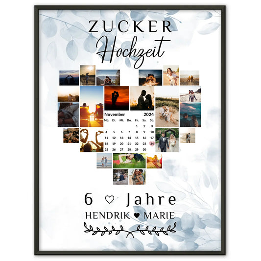 Poster mit Kalender 6 Hochzeitstag Geschenk für Zuckerhochzeit