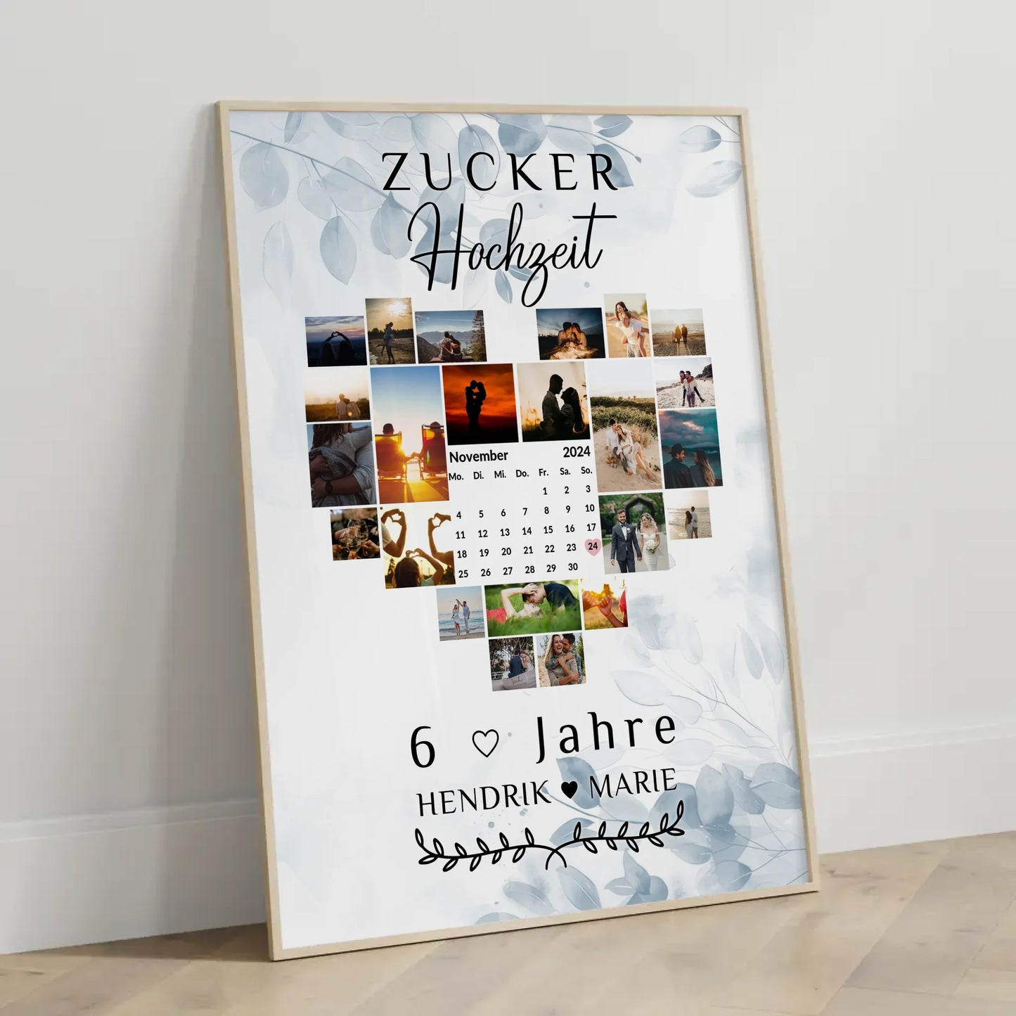 Poster mit Kalender 6 Hochzeitstag Geschenk für Zuckerhochzeit