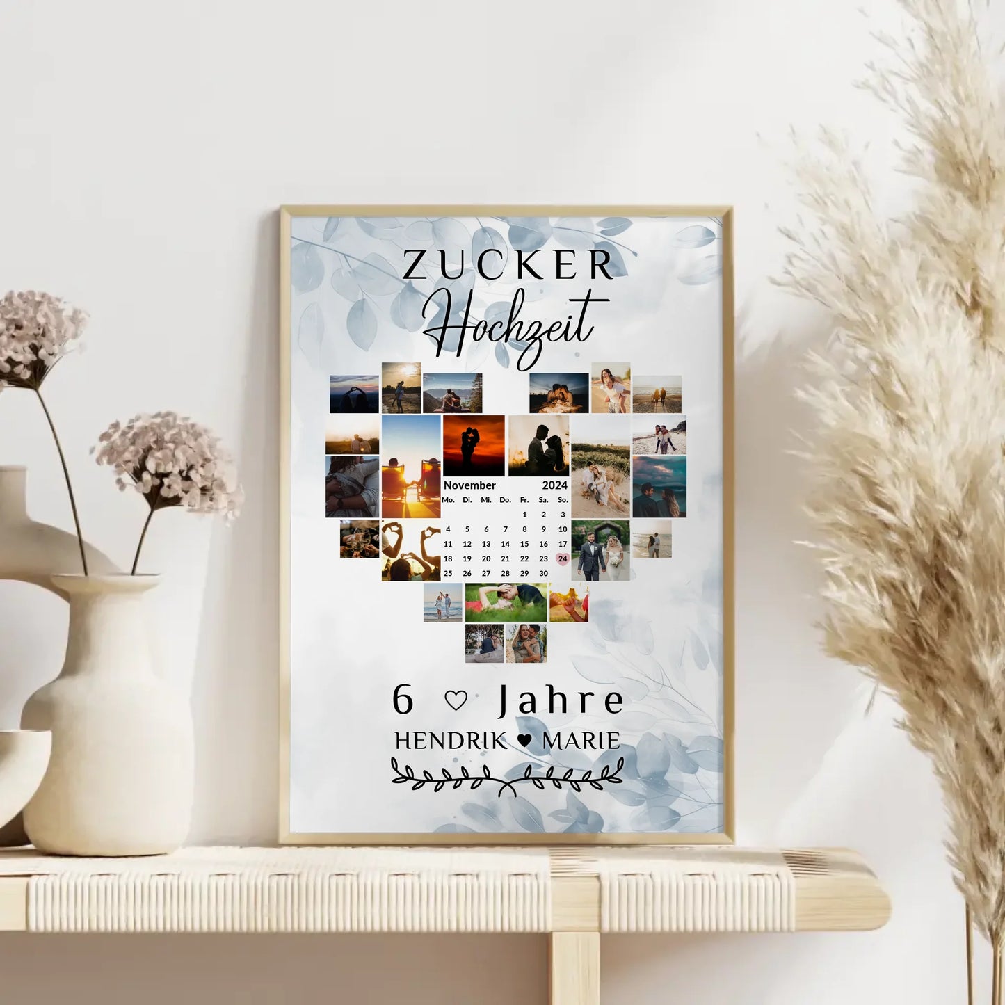 Poster mit Kalender 6 Hochzeitstag Geschenk für Zuckerhochzeit