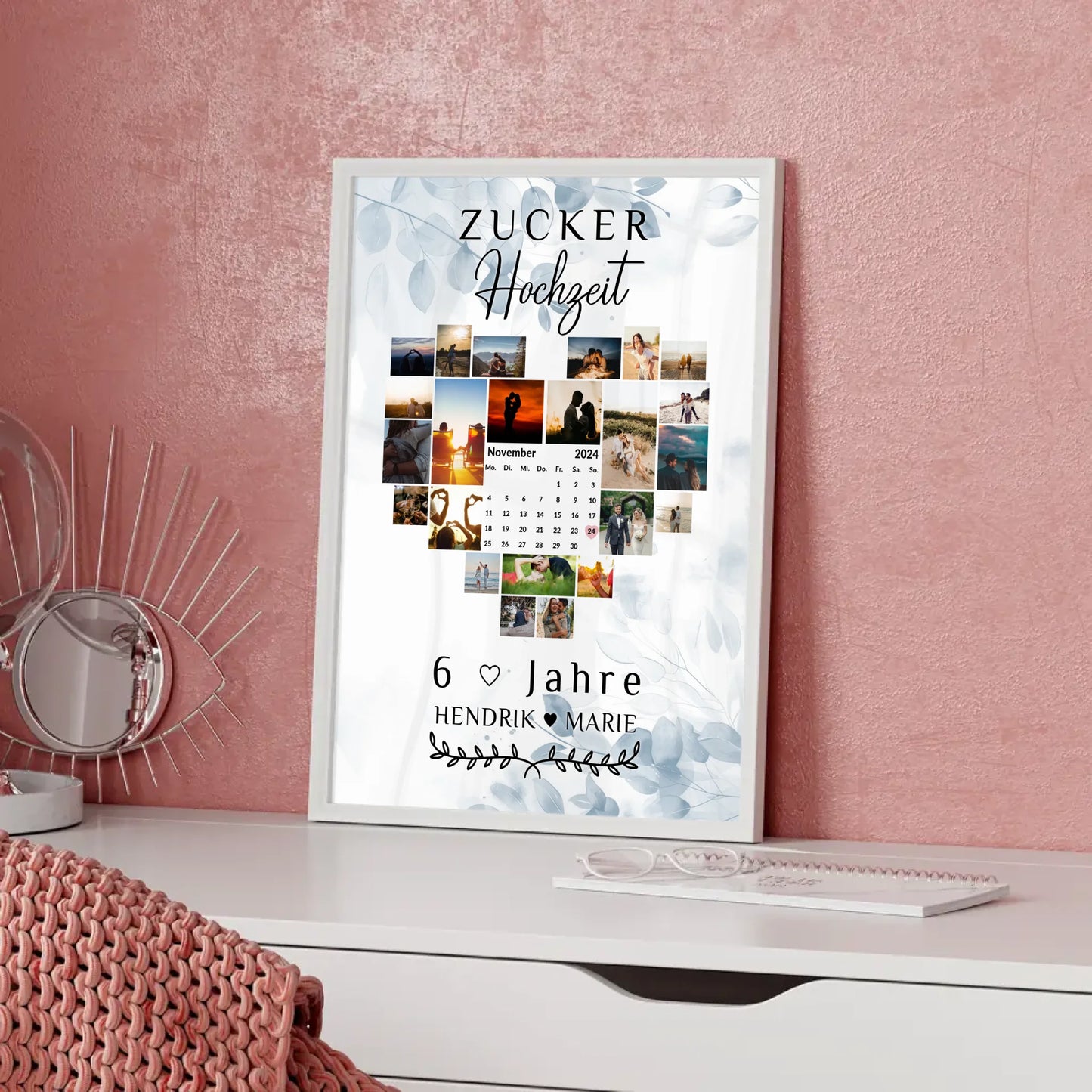 Poster mit Kalender 6 Hochzeitstag Geschenk für Zuckerhochzeit