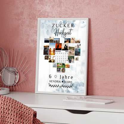 Poster mit Kalender 6 Hochzeitstag Geschenk für Zuckerhochzeit