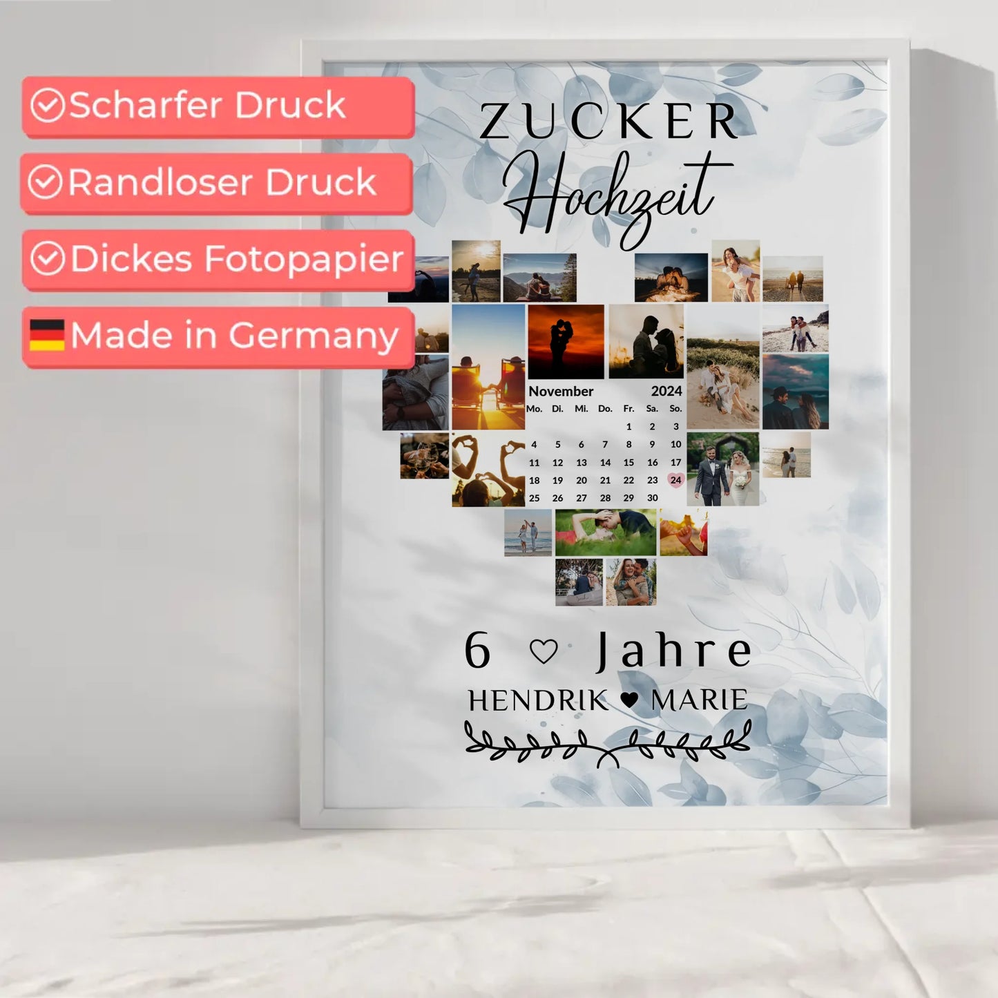 Poster mit Kalender 6 Hochzeitstag Geschenk für Zuckerhochzeit