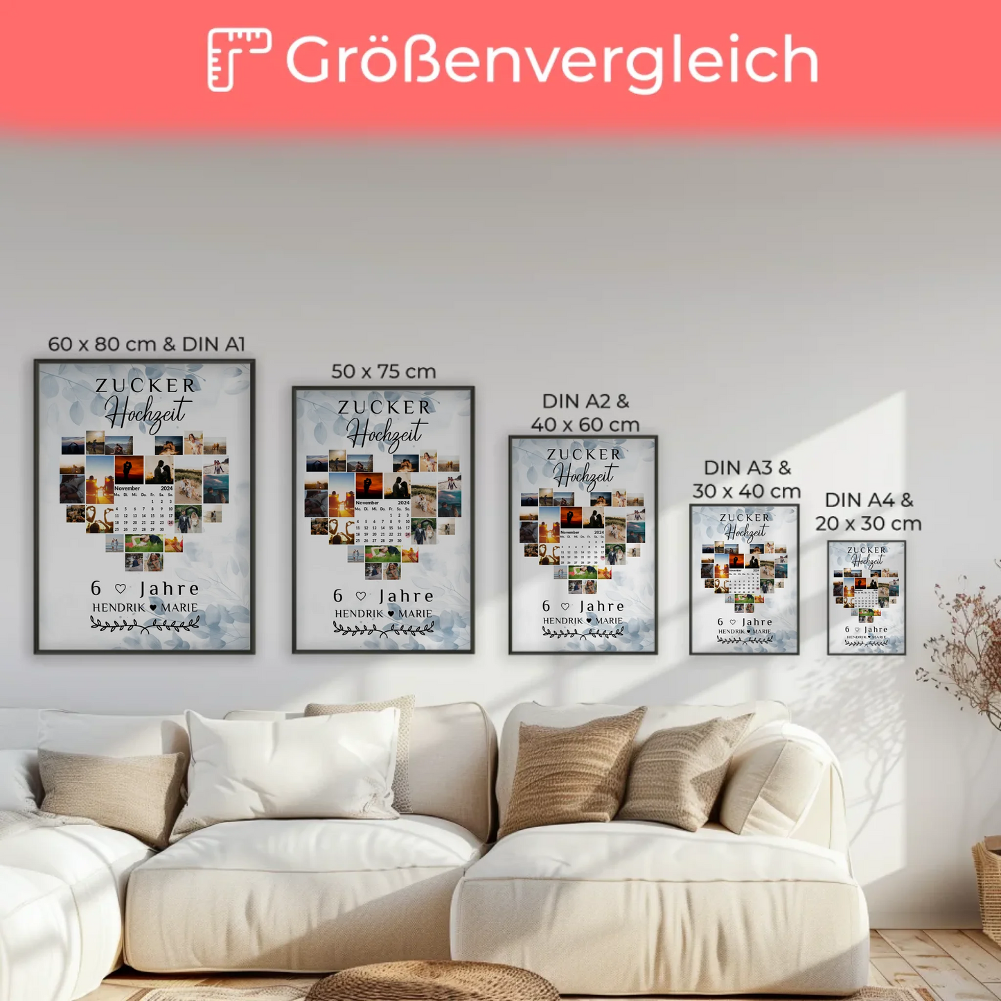 Poster mit Kalender 6 Hochzeitstag Geschenk für Zuckerhochzeit