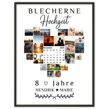 Poster mit Kalender 8 Hochzeitstag Geschenk für Blecherne Hochzeit