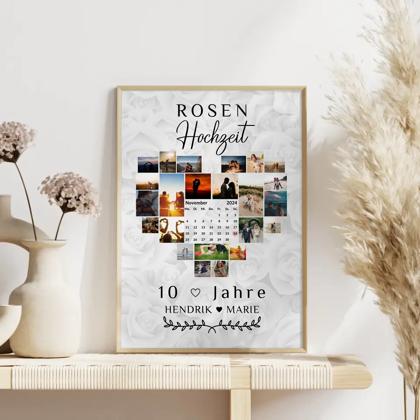 Poster mit Kalender zum 10 Hochzeitstag Geschenk für Rosenhochzeit