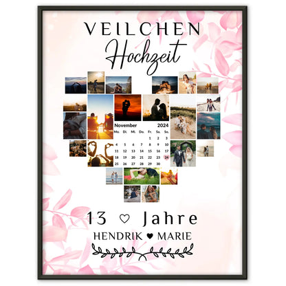 Poster mit Kalender 13 Hochzeitstag Geschenk für Veilchenhochzeit