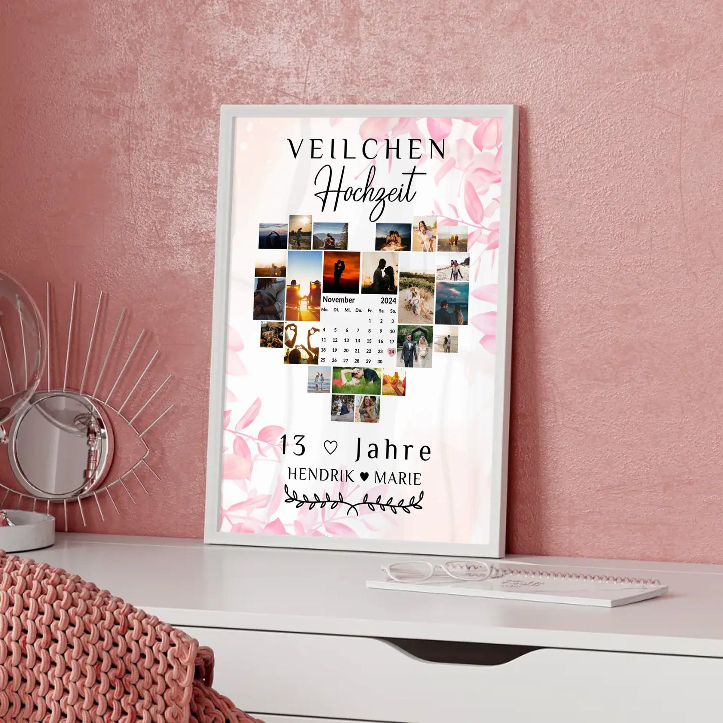Poster mit Kalender 13 Hochzeitstag Geschenk für Veilchenhochzeit