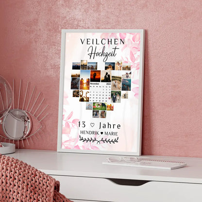 Poster mit Kalender 13 Hochzeitstag Geschenk für Veilchenhochzeit
