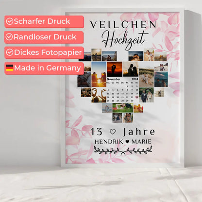 Poster mit Kalender 13 Hochzeitstag Geschenk für Veilchenhochzeit