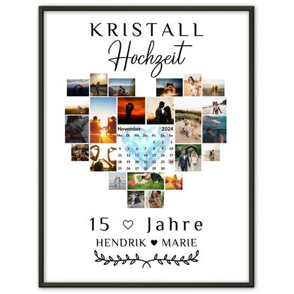 Poster mit Kalender 15 Hochzeitstag Geschenk zur Kristallhochzeit