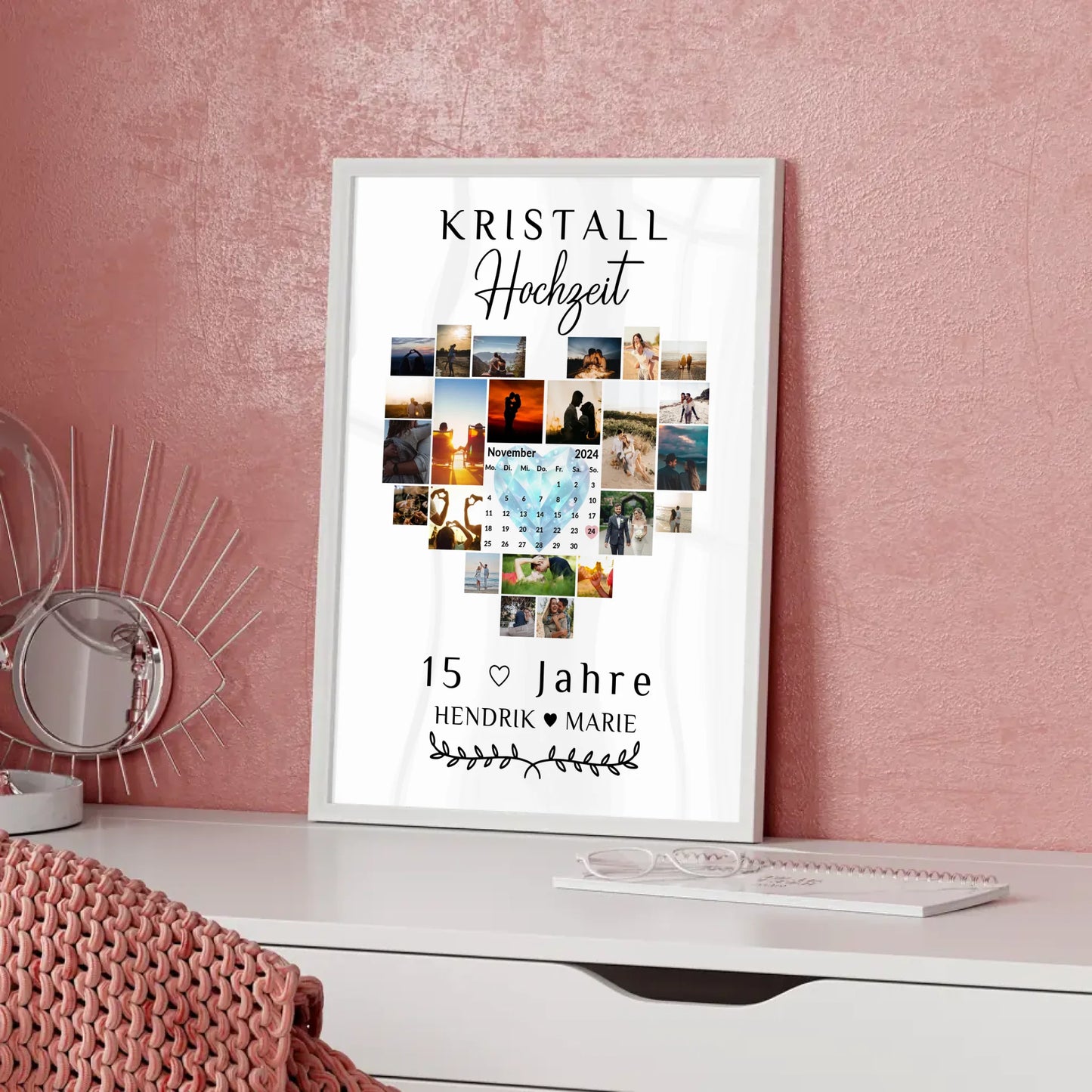 Poster mit Kalender 15 Hochzeitstag Geschenk zur Kristallhochzeit