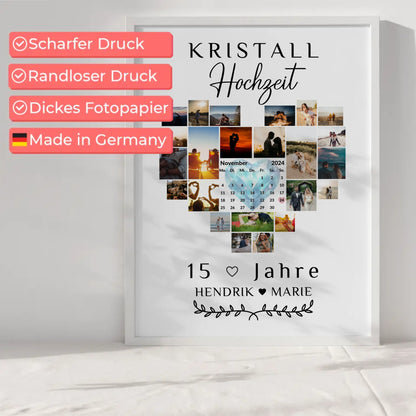 Poster mit Kalender 15 Hochzeitstag Geschenk zur Kristallhochzeit