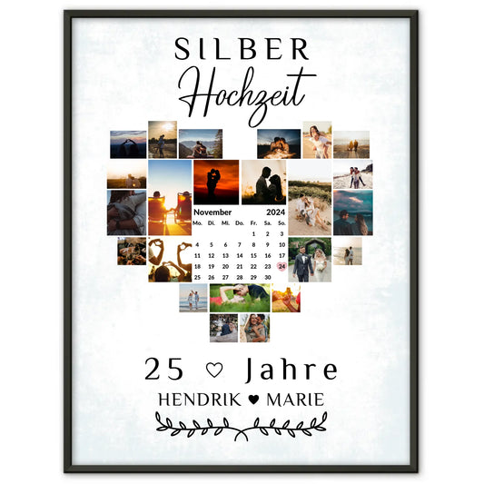 Poster mit Kalender 25 Hochzeitstag Geschenk für Silberhochzeit