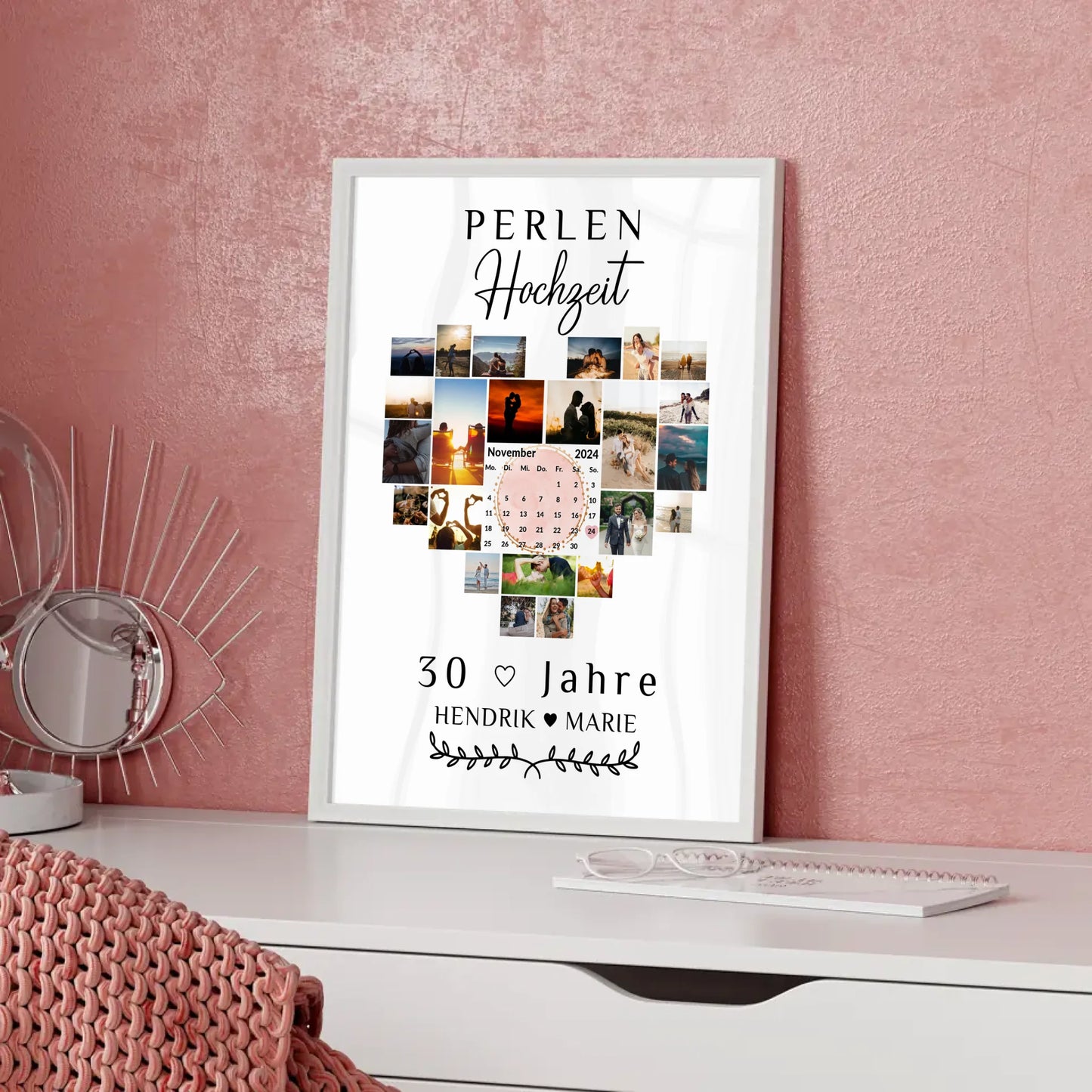 Poster mit Kalender 30 Hochzeitstag Geschenk für Perlenhochzeit