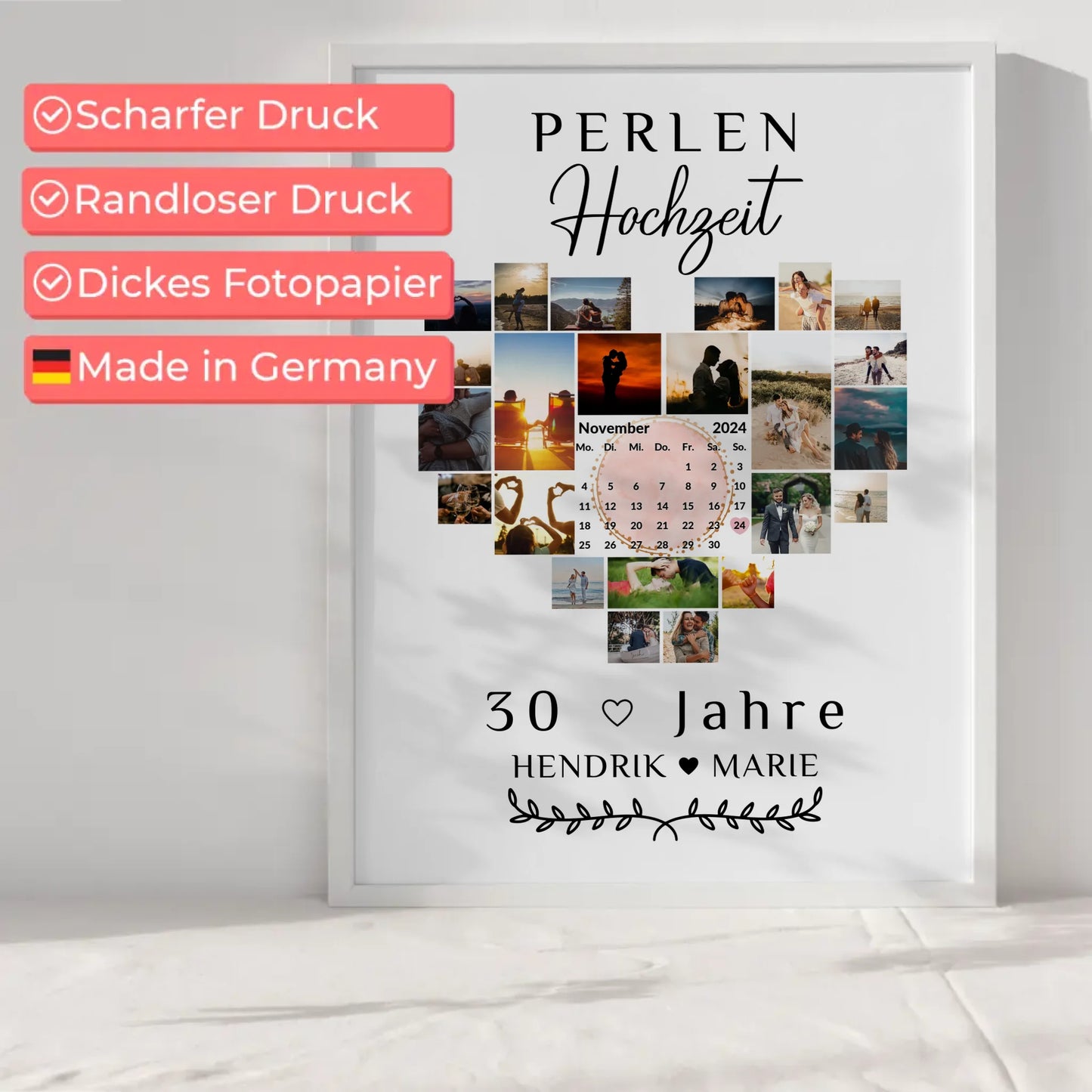 Poster mit Kalender 30 Hochzeitstag Geschenk für Perlenhochzeit