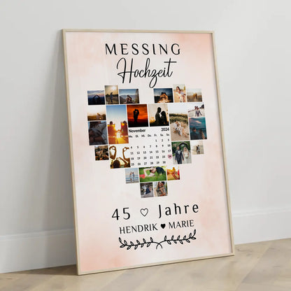 Poster mit Kalender für 45 Hochzeitstag Geschenk Messinghochzeit