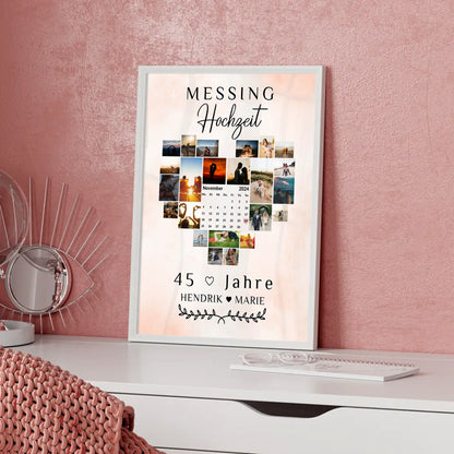 Poster mit Kalender für 45 Hochzeitstag Geschenk Messinghochzeit