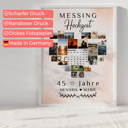 Poster mit Kalender für 45 Hochzeitstag Geschenk Messinghochzeit