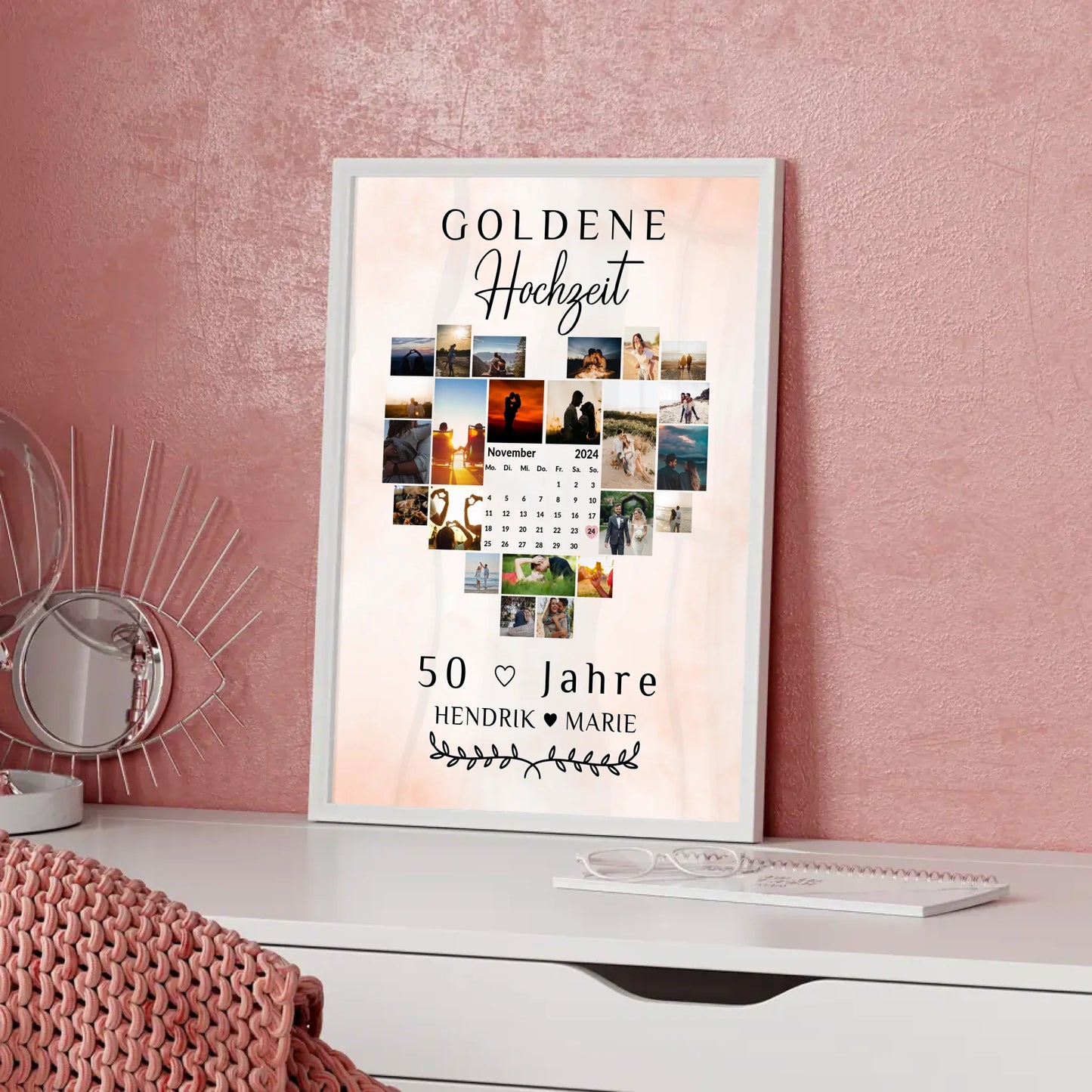 Poster mit Kalender 50 Hochzeitstag Geschenk für Goldene Hochzeit