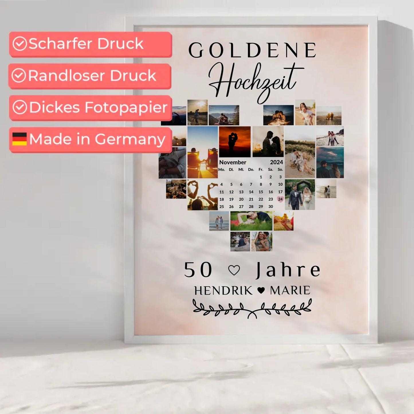 Poster mit Kalender 50 Hochzeitstag Geschenk für Goldene Hochzeit