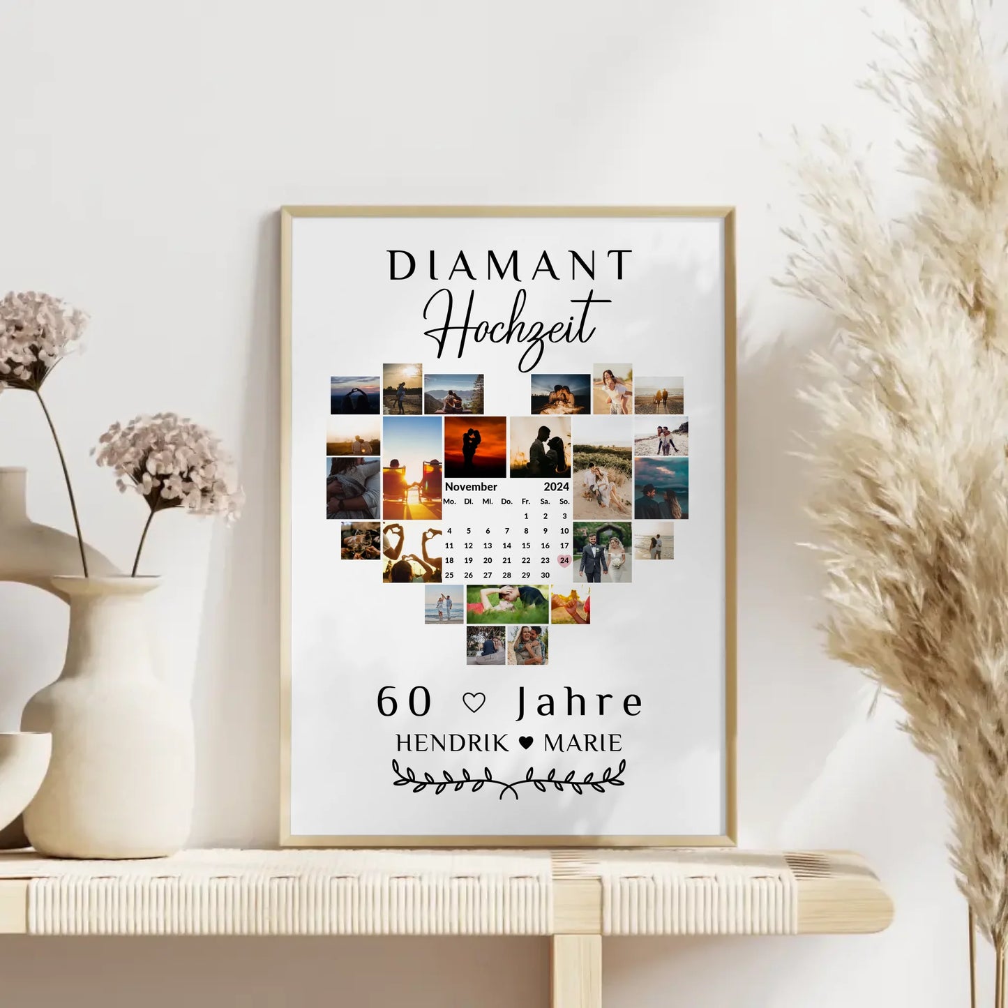 Poster mit Kalender zum 60 Hochzeitstag Geschenk für Diamantene Hochzeit